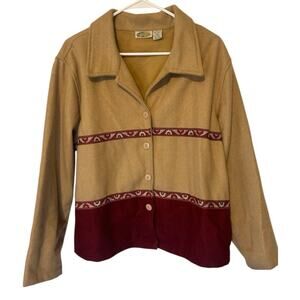 VTG 90’s Collections ETC Tan and Burgundy wool blend Button-Up Jacket. Size L